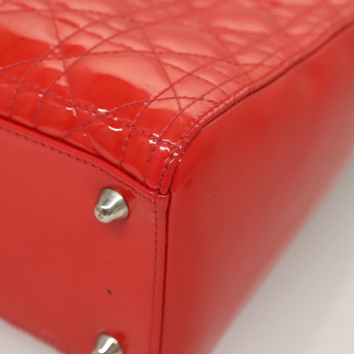 Christian Dior Vintage Lady Dior Patent Patent leather, "red + Silver", Patent Leather, Handbag