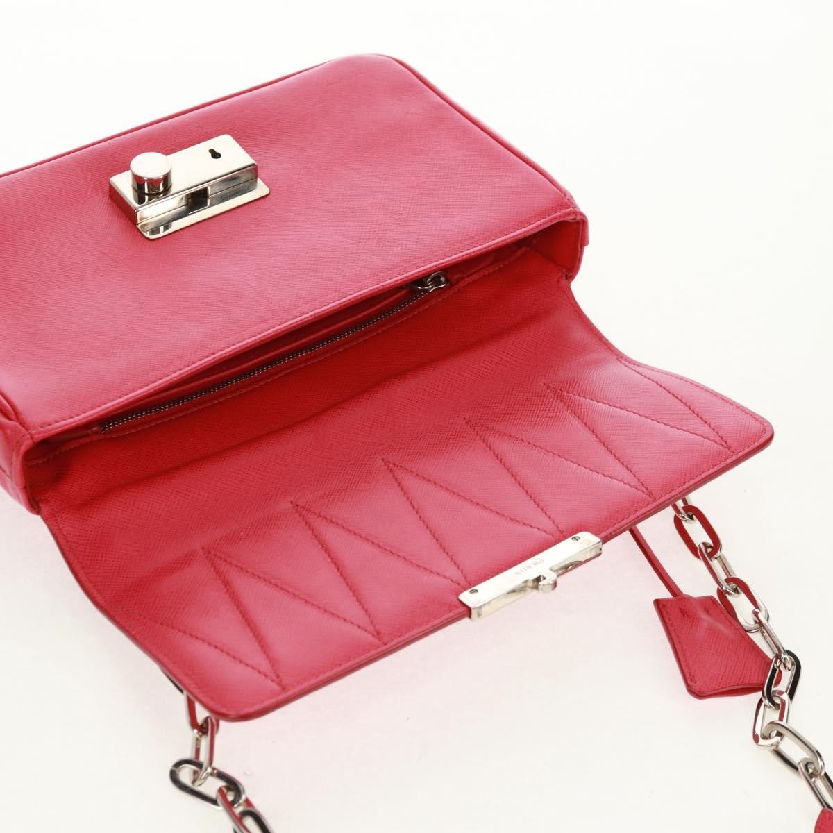 Prada Sound Chain Saffiano Leather, Red, Leather, Shoulder Bag
