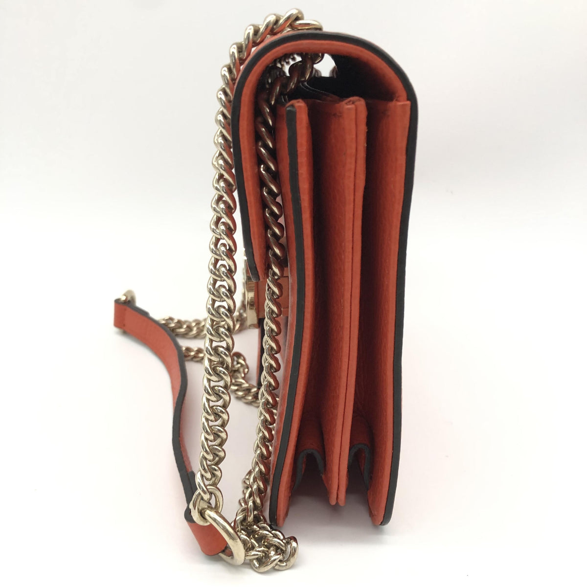 Gucci Interlocking Chain Leather, Orange, Leather, Crossbody Bag
