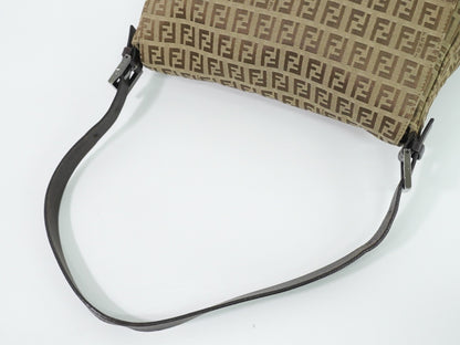 Fendi Zucchino Canvas Mamma Baguette Canvas, Brown, Canvas, Shoulder Bag