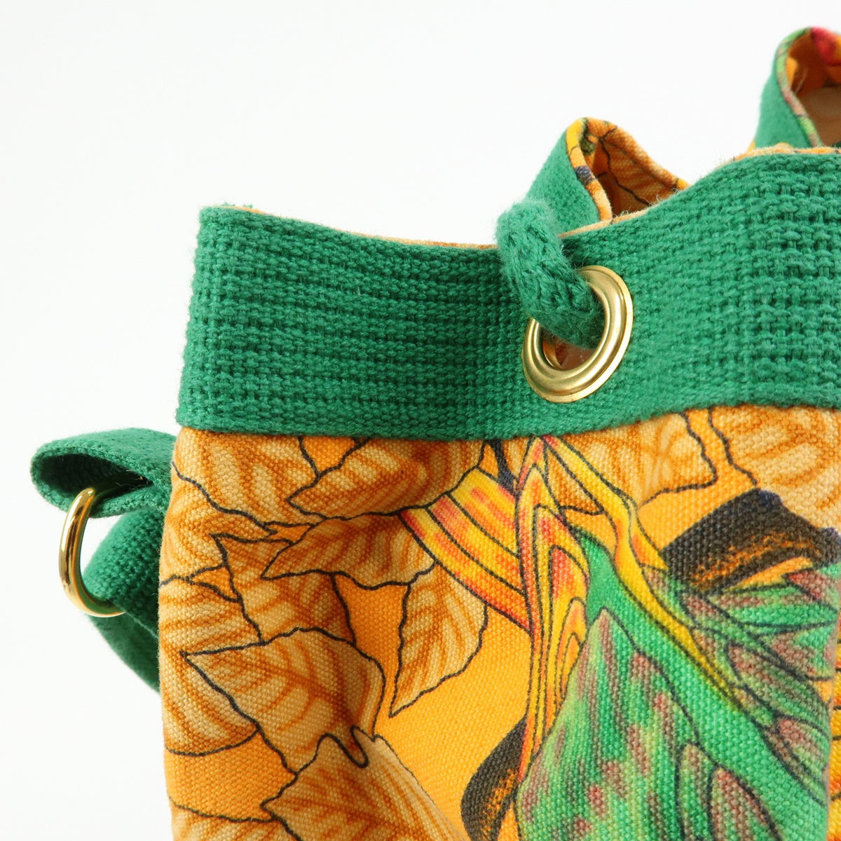 Hermes Vintage Drawstring Bucket Printed Canvas, Orange, Canvas, Shoulder Bag