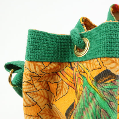 Hermes Vintage Drawstring Bucket Printed Canvas, Orange, Canvas, Shoulder Bag
