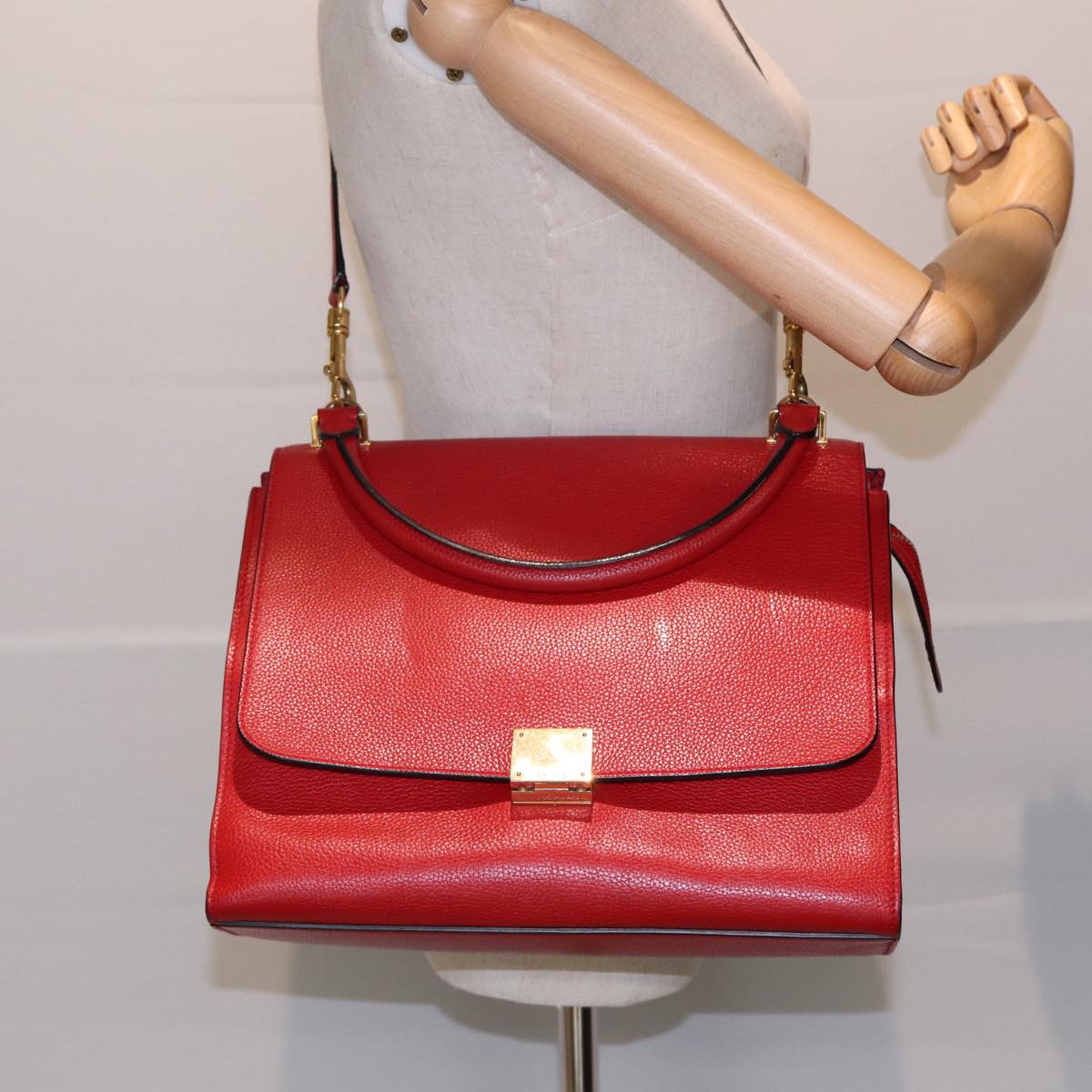 Céline Trapèze, Red, Leather, handbag