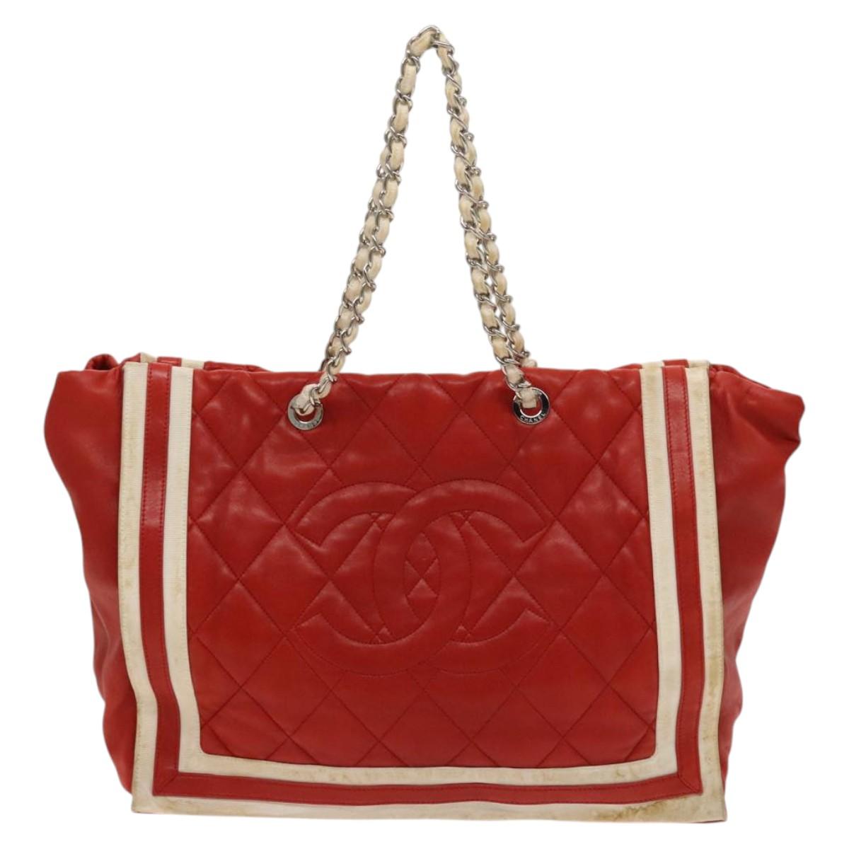 Chanel Coco Mark, Red, Leather, tote