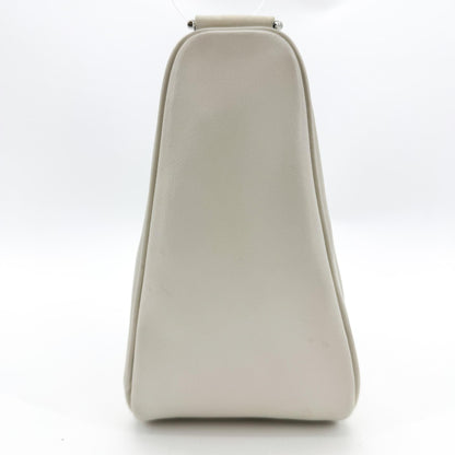 Prada Triangle Logo Zip Leather, White, Leather, Crossbody Bag