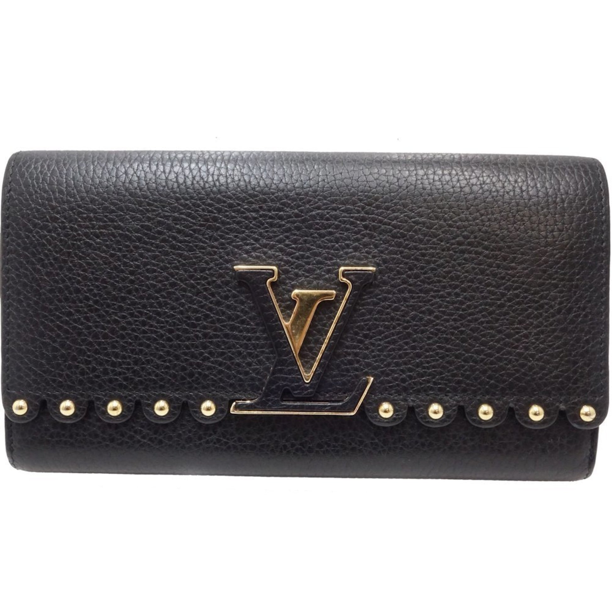 Louis Vuitton Capucines, Black, Leather, wallet