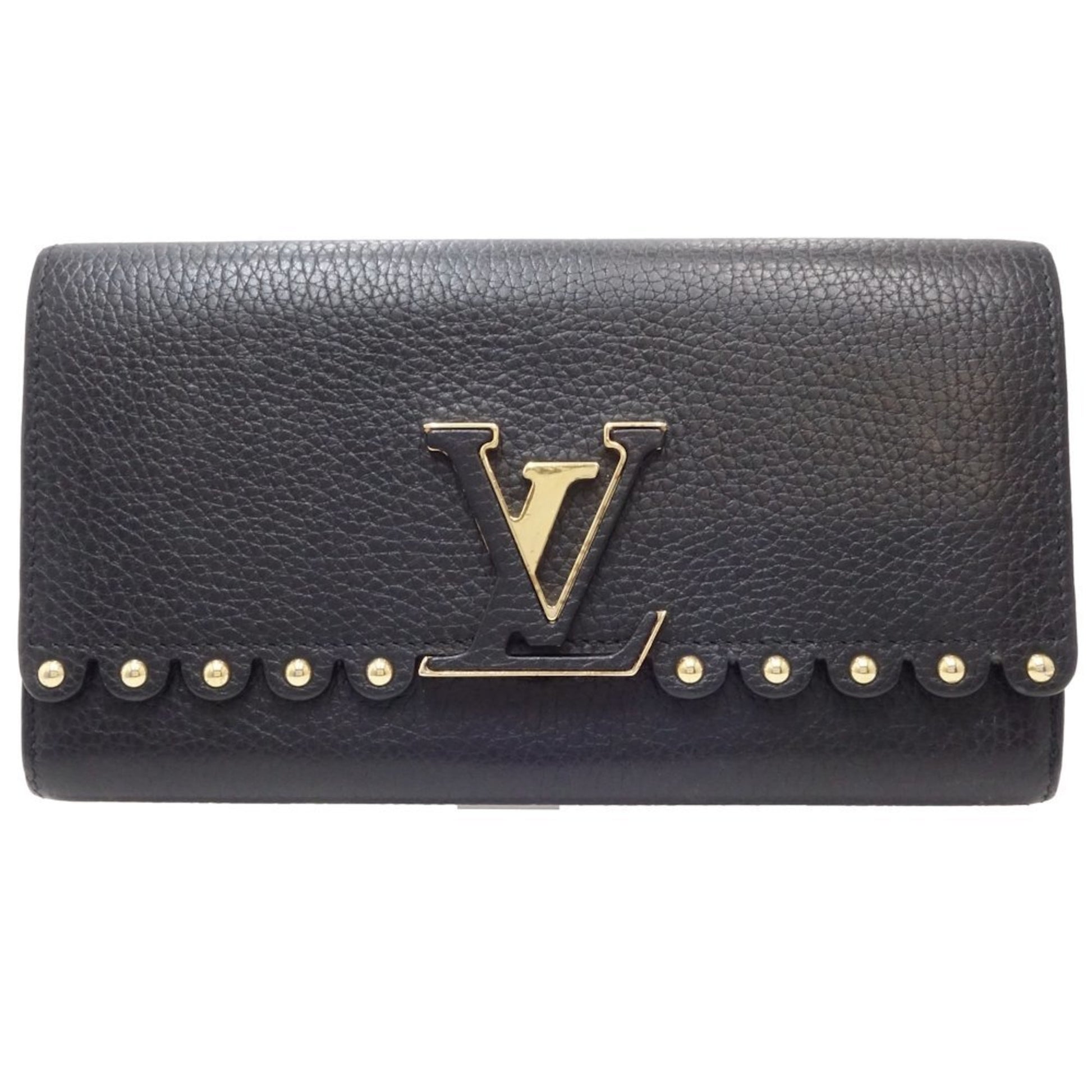 Louis Vuitton Capucines, Black, Leather, wallet