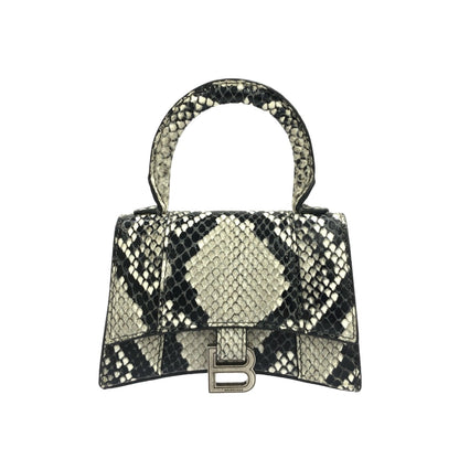 Balenciaga Hourglass Top Handle Bag Python Embossed Leather, GRAY, CALFSKIN, Handbag