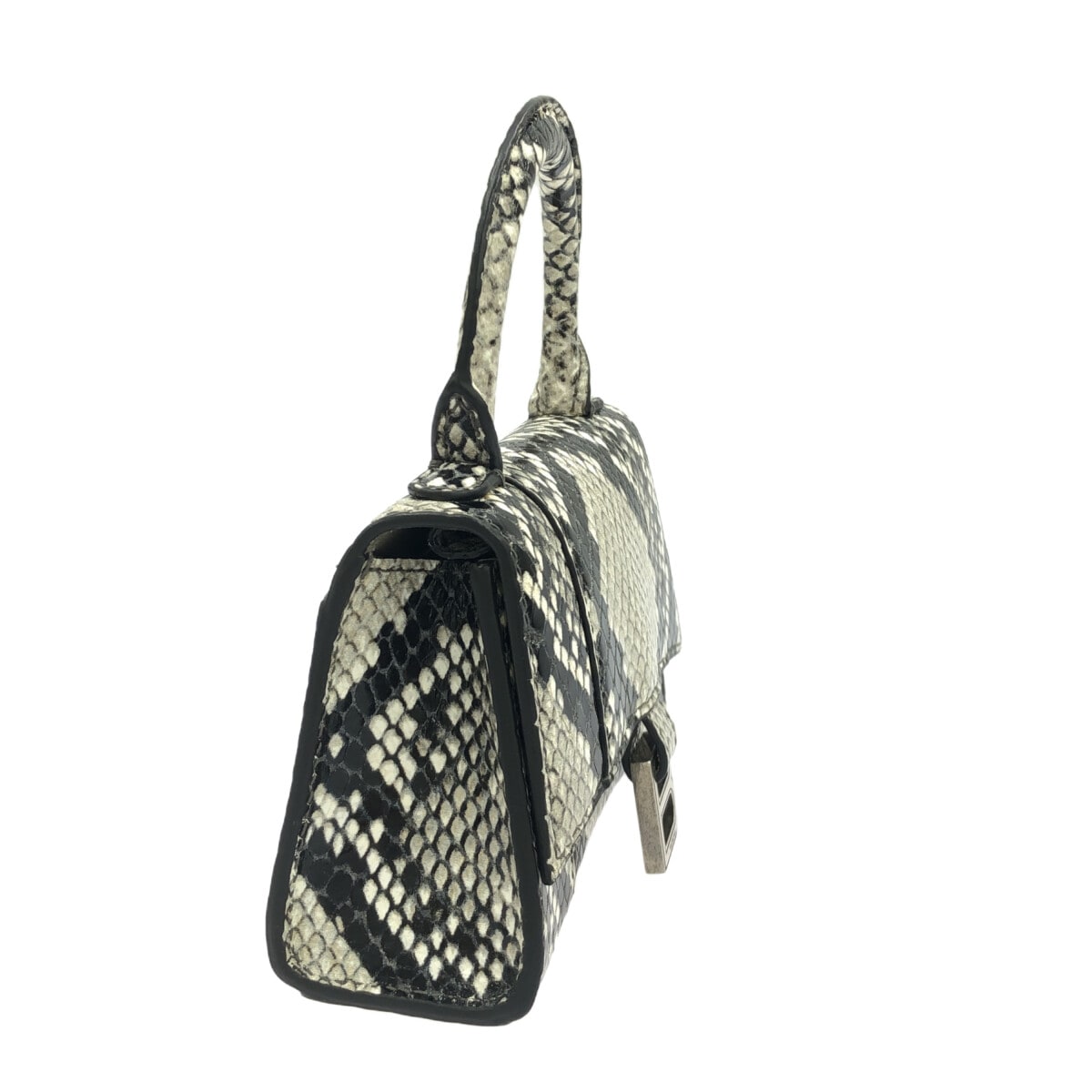 Balenciaga Hourglass Top Handle Bag Python Embossed Leather, GRAY, CALFSKIN, Handbag