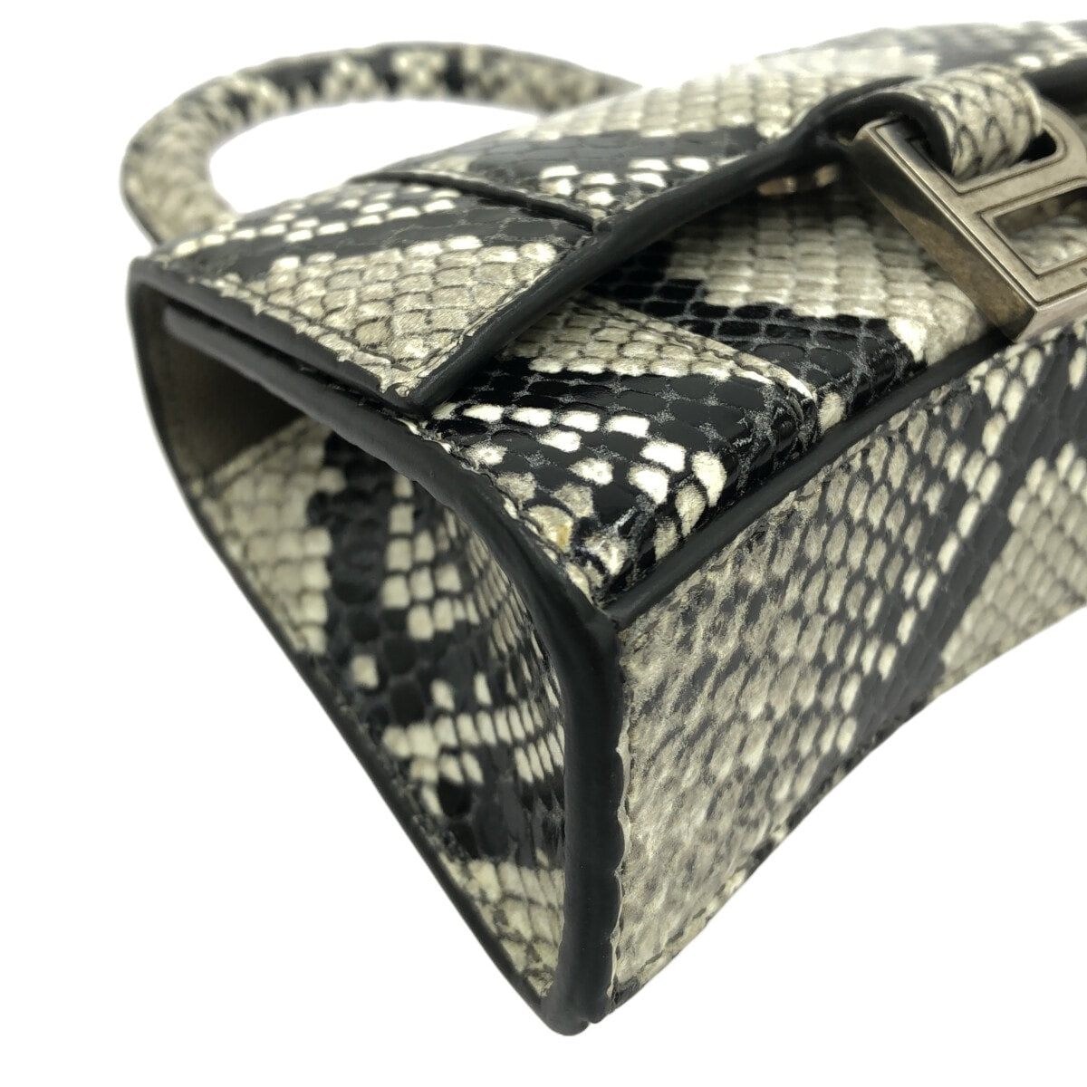 Balenciaga Hourglass Top Handle Bag Python Embossed Leather, GRAY, CALFSKIN, Handbag
