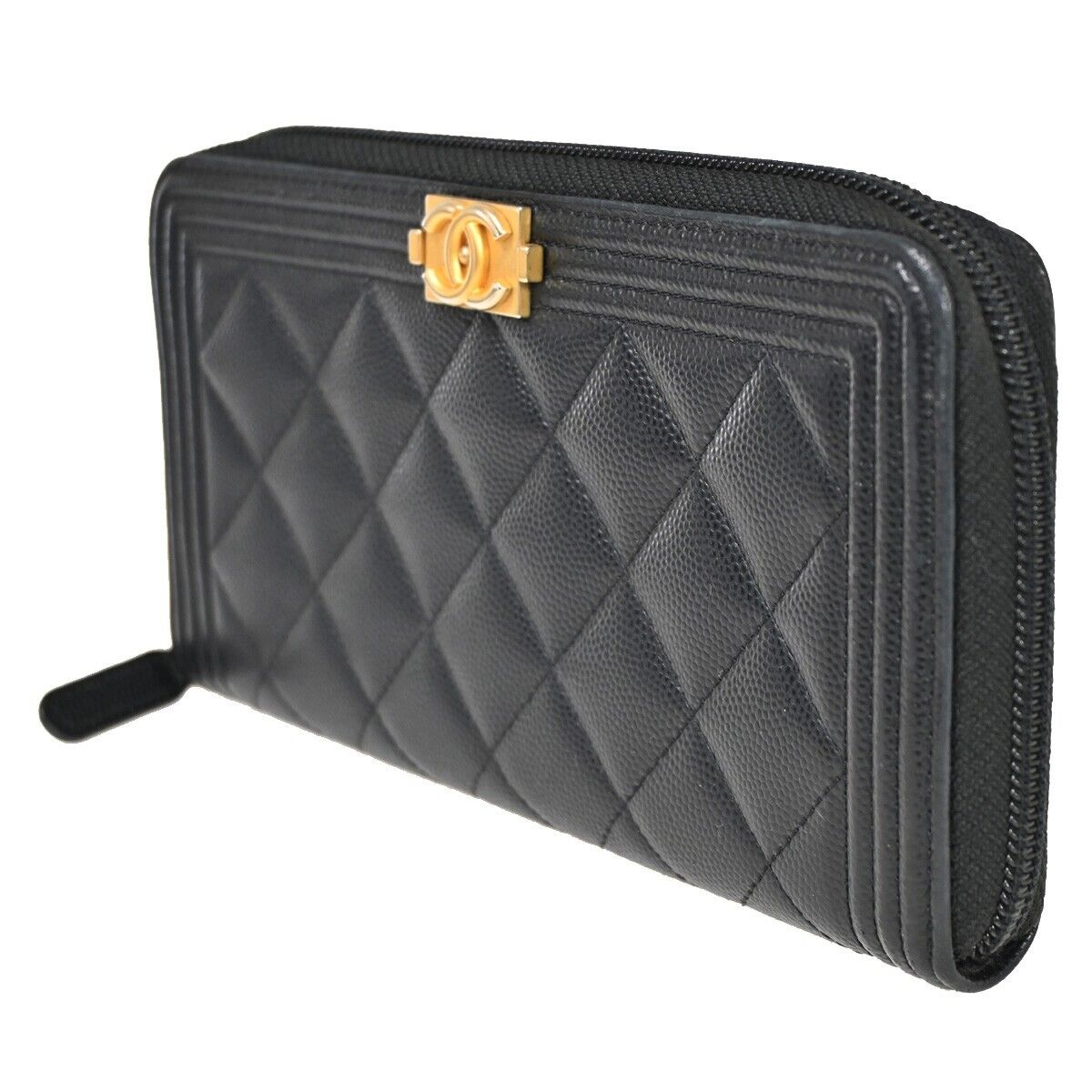 Chanel Boy, Black, Leather, wallet