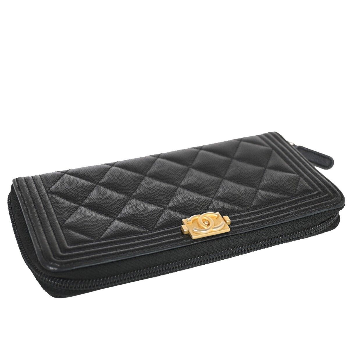 Chanel Boy, Black, Leather, wallet