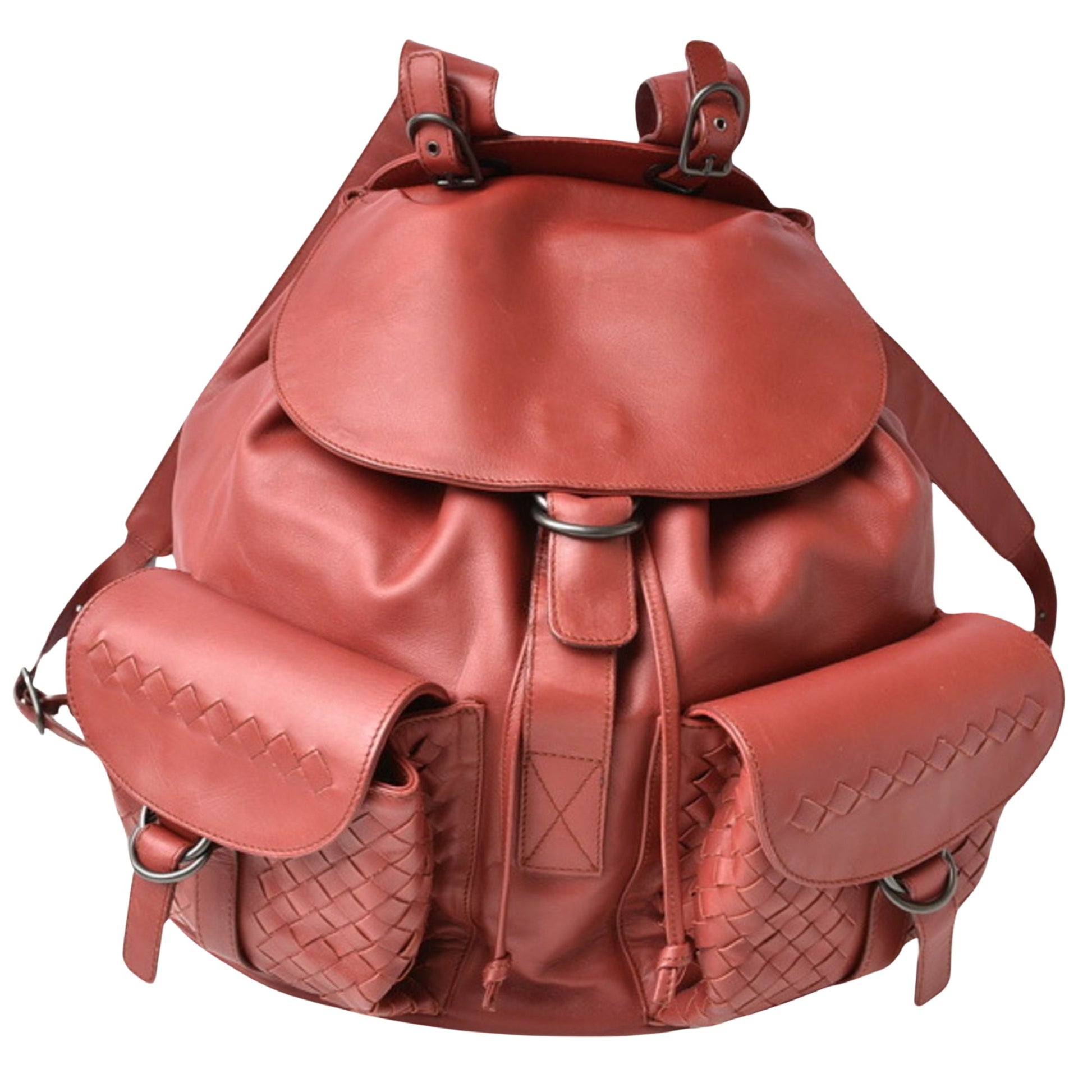 Bottega Veneta Intrecciato, Red, Leather, backpack