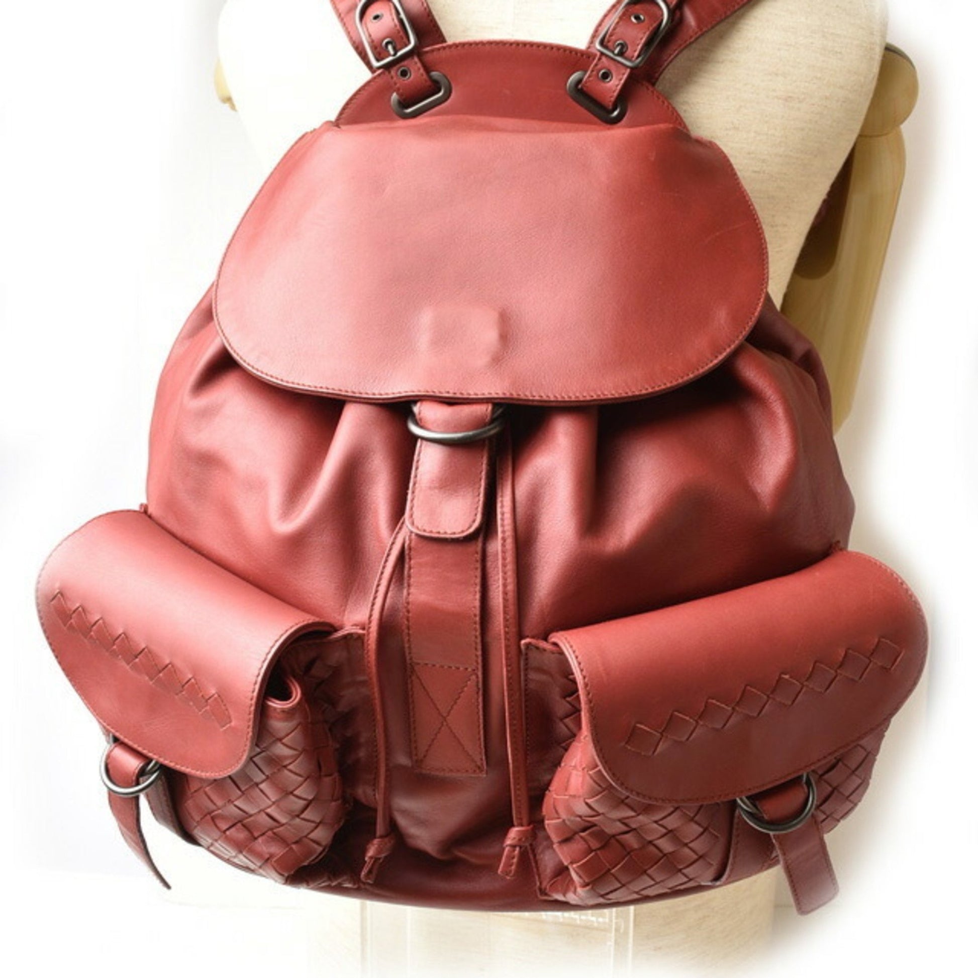 Bottega Veneta Intrecciato, Red, Leather, backpack