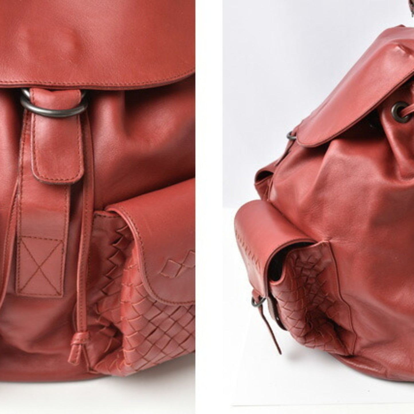 Bottega Veneta Intrecciato, Red, Leather, backpack