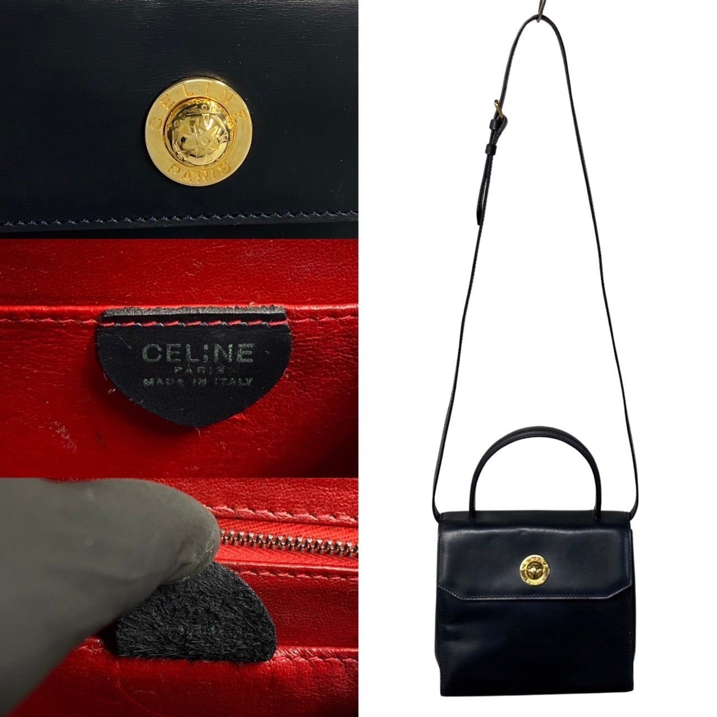 Céline, Black, Leather, handbag