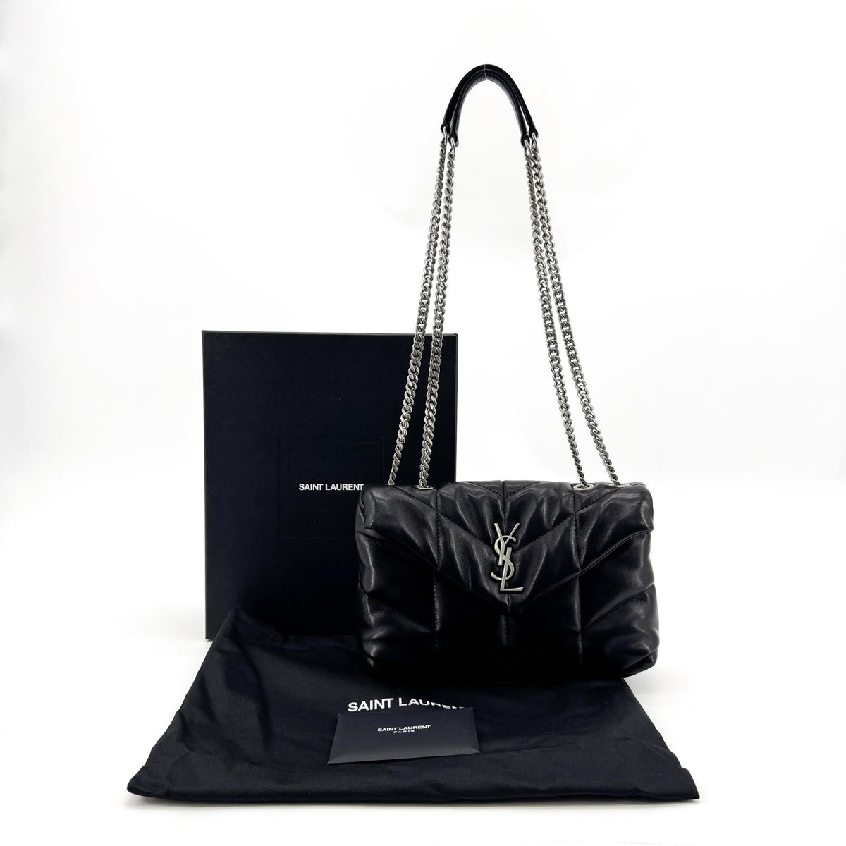 Saint Laurent Loulou Puffer Quilted Leather, Black, Leather, Shoulder Bag