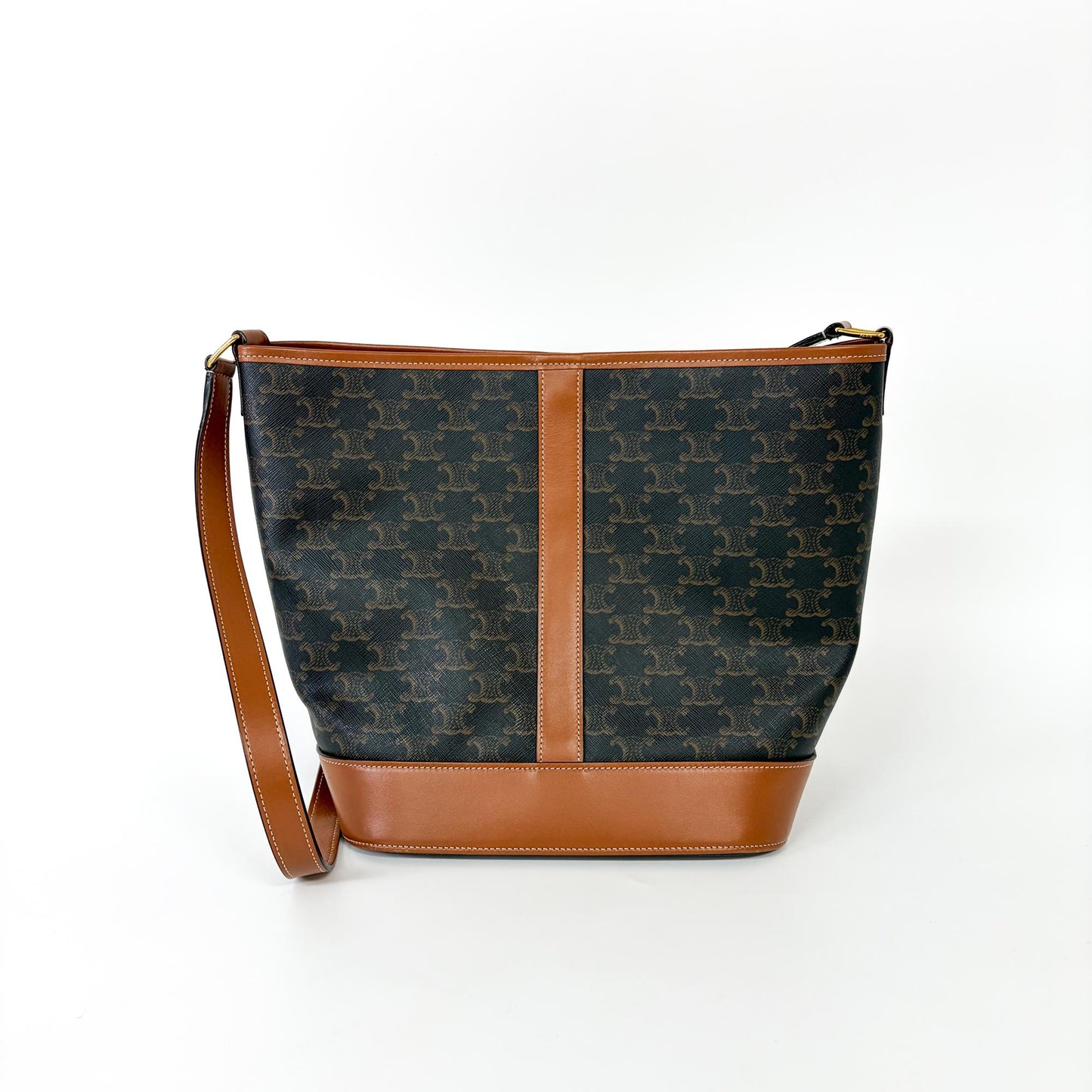 Celine Bucket Bag Triomphe Coated Canvas, Camel, Canvas, Handbag