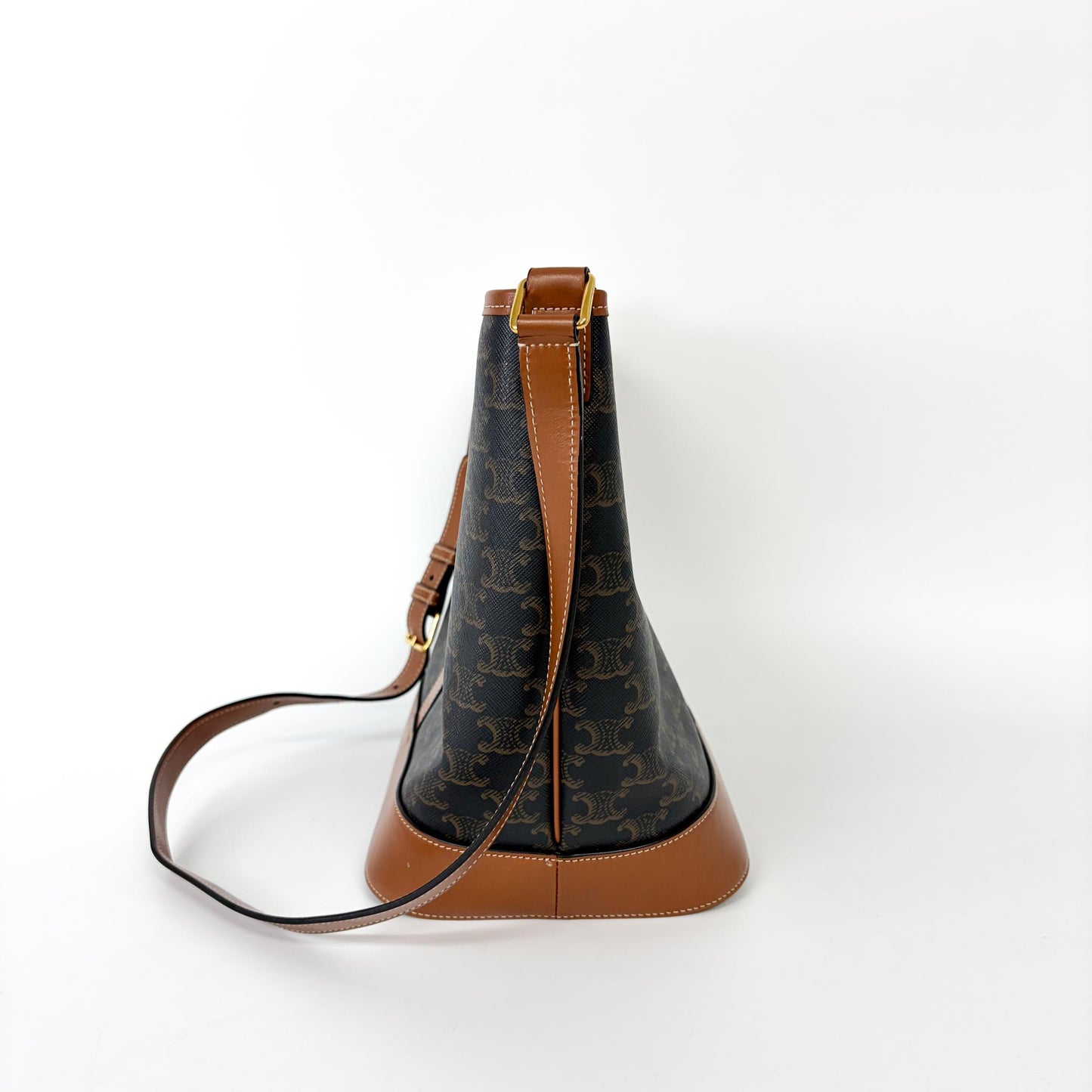 Celine Bucket Bag Triomphe Coated Canvas, Camel, Canvas, Handbag