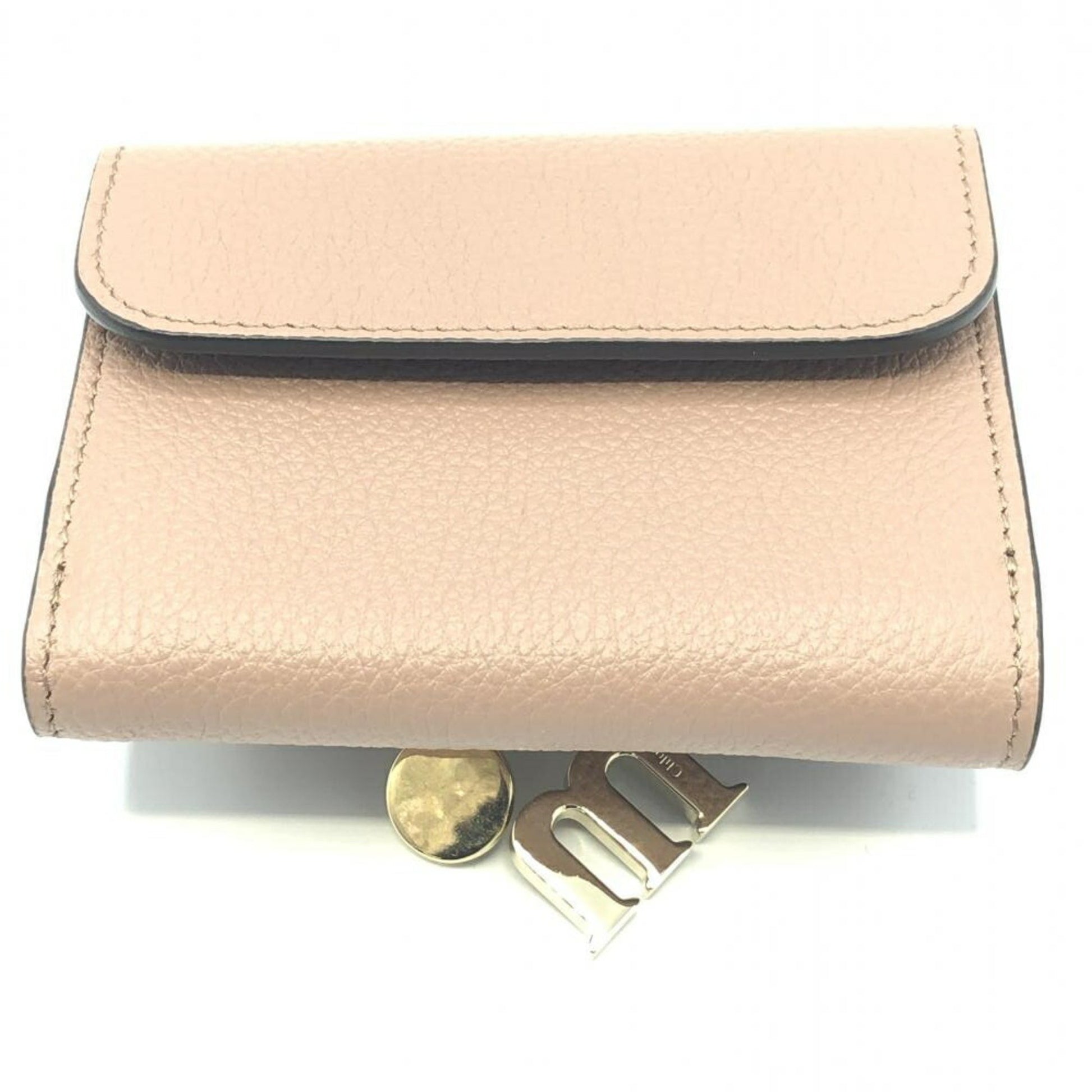 Chloe Alphabet Trifold Wallet Leather, BEIGE, LEATHER, Wallets