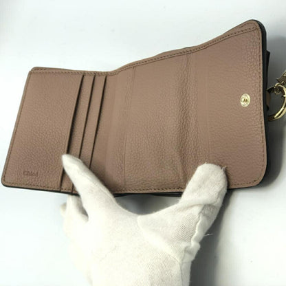 Chloe Alphabet Trifold Wallet Leather, BEIGE, LEATHER, Wallets