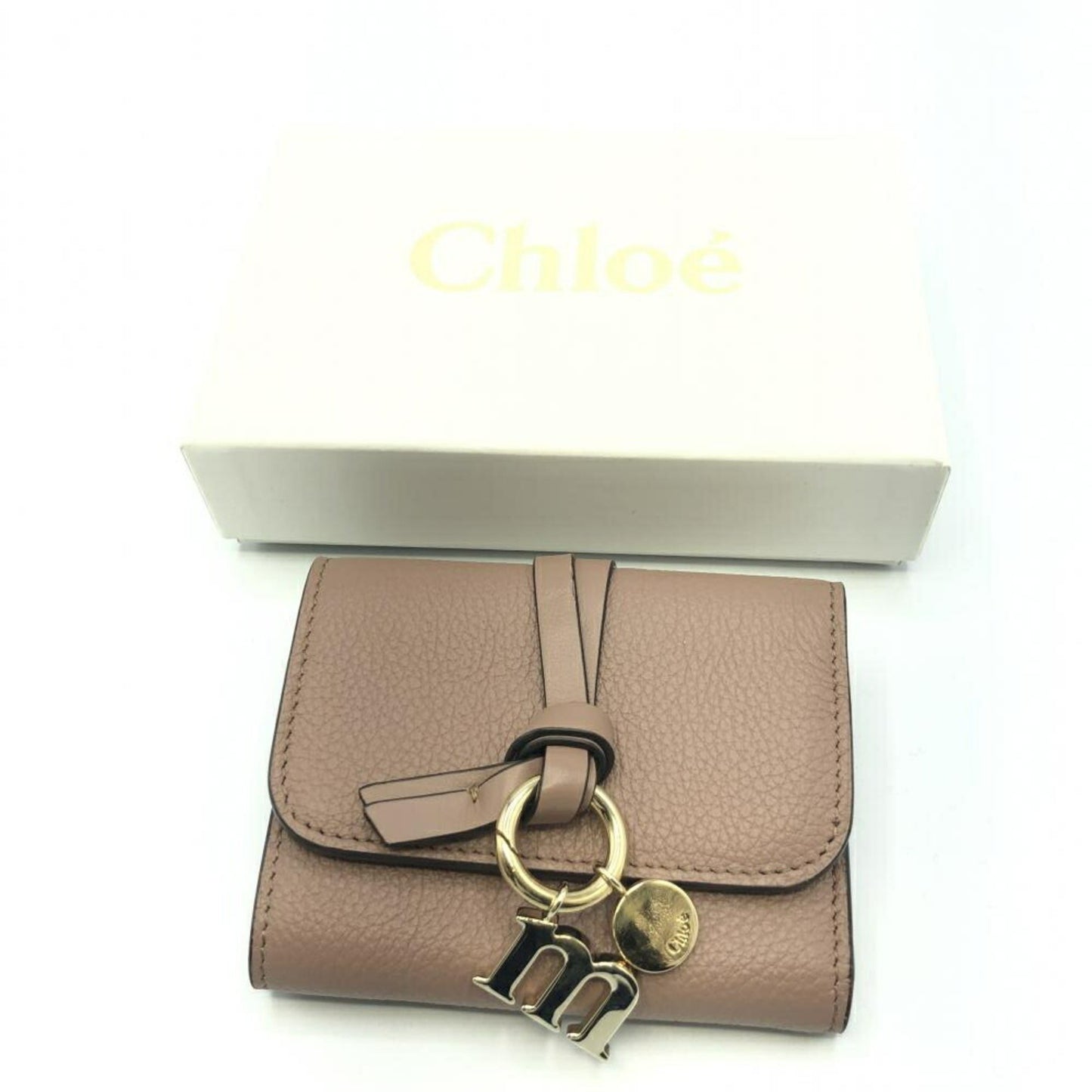 Chloe Alphabet Trifold Wallet Leather, BEIGE, LEATHER, Wallets