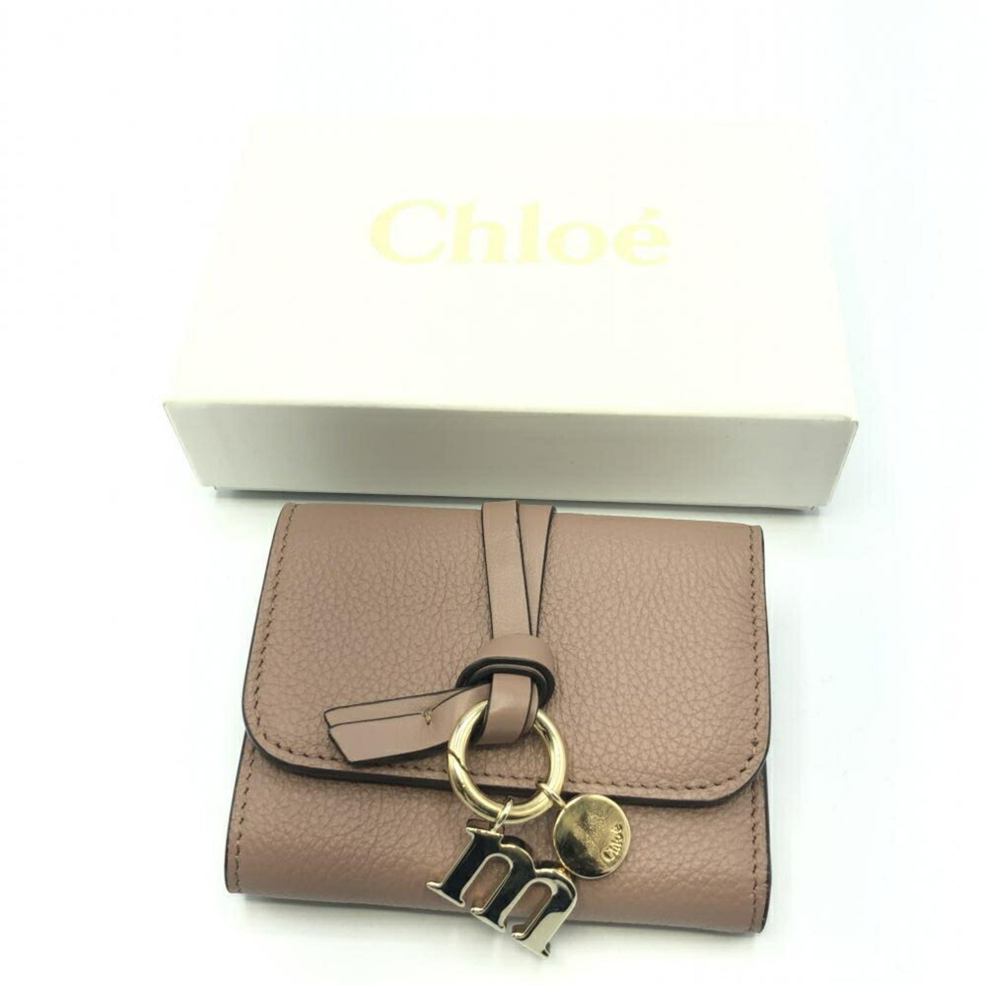Chloe Alphabet Trifold Wallet Leather, BEIGE, LEATHER, Wallets