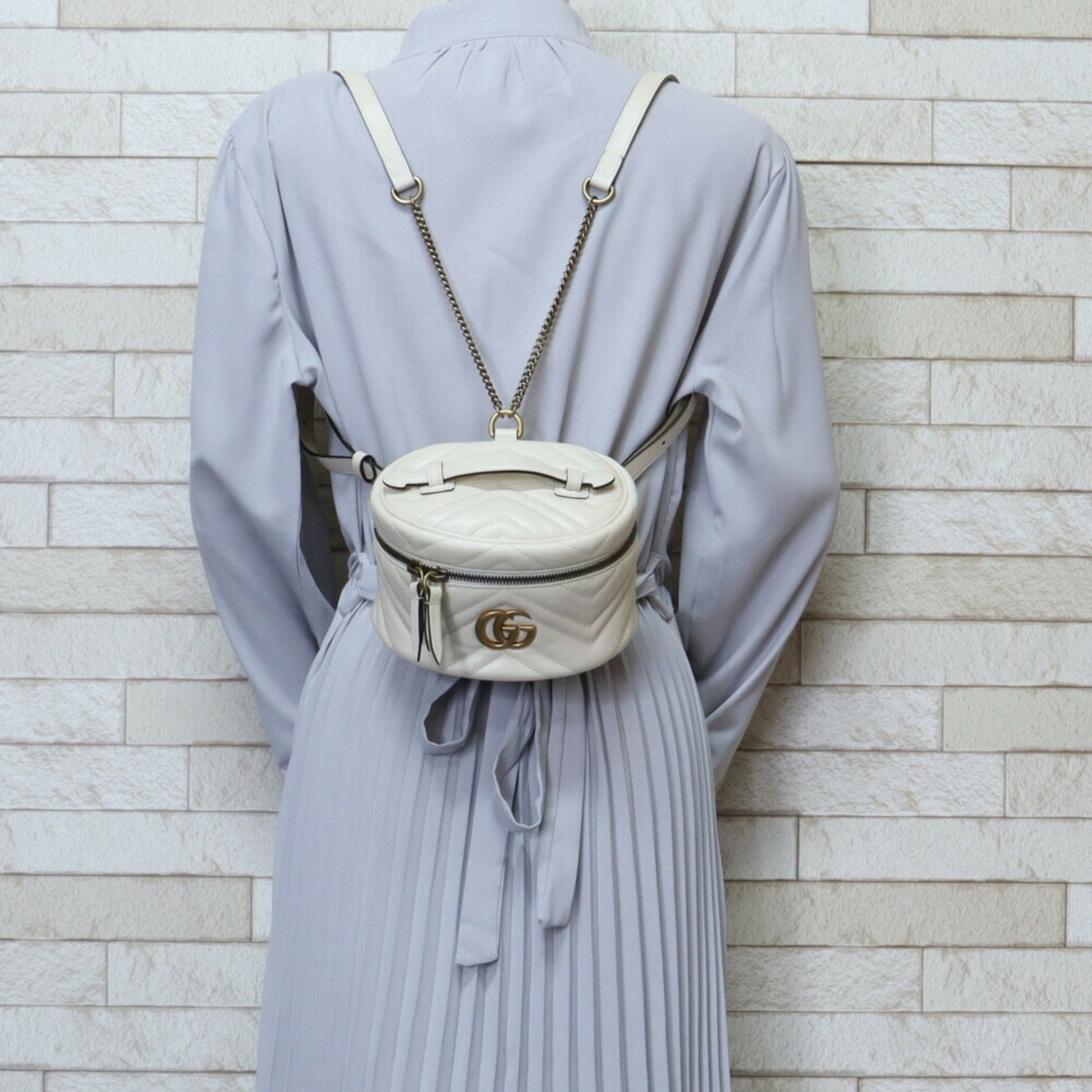 Gucci Vanity, White, Leather, backpack