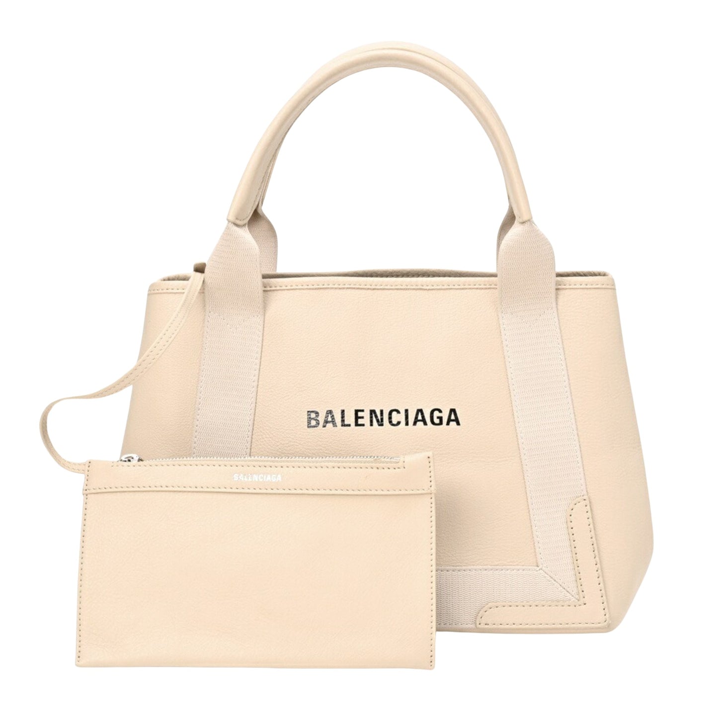 Balenciaga Navy Cabas, Beige, Leather, tote