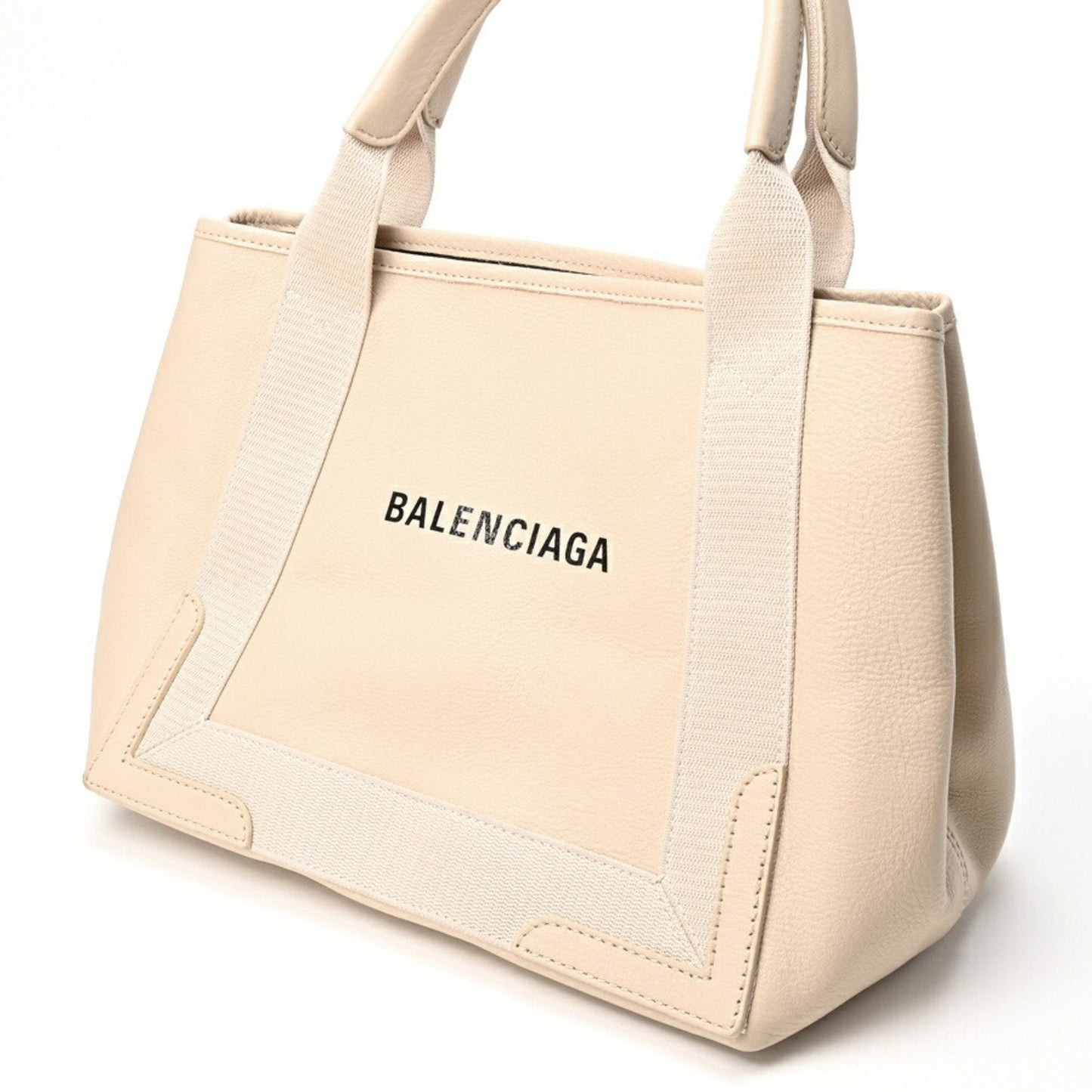 Balenciaga Navy Cabas, Beige, Leather, tote