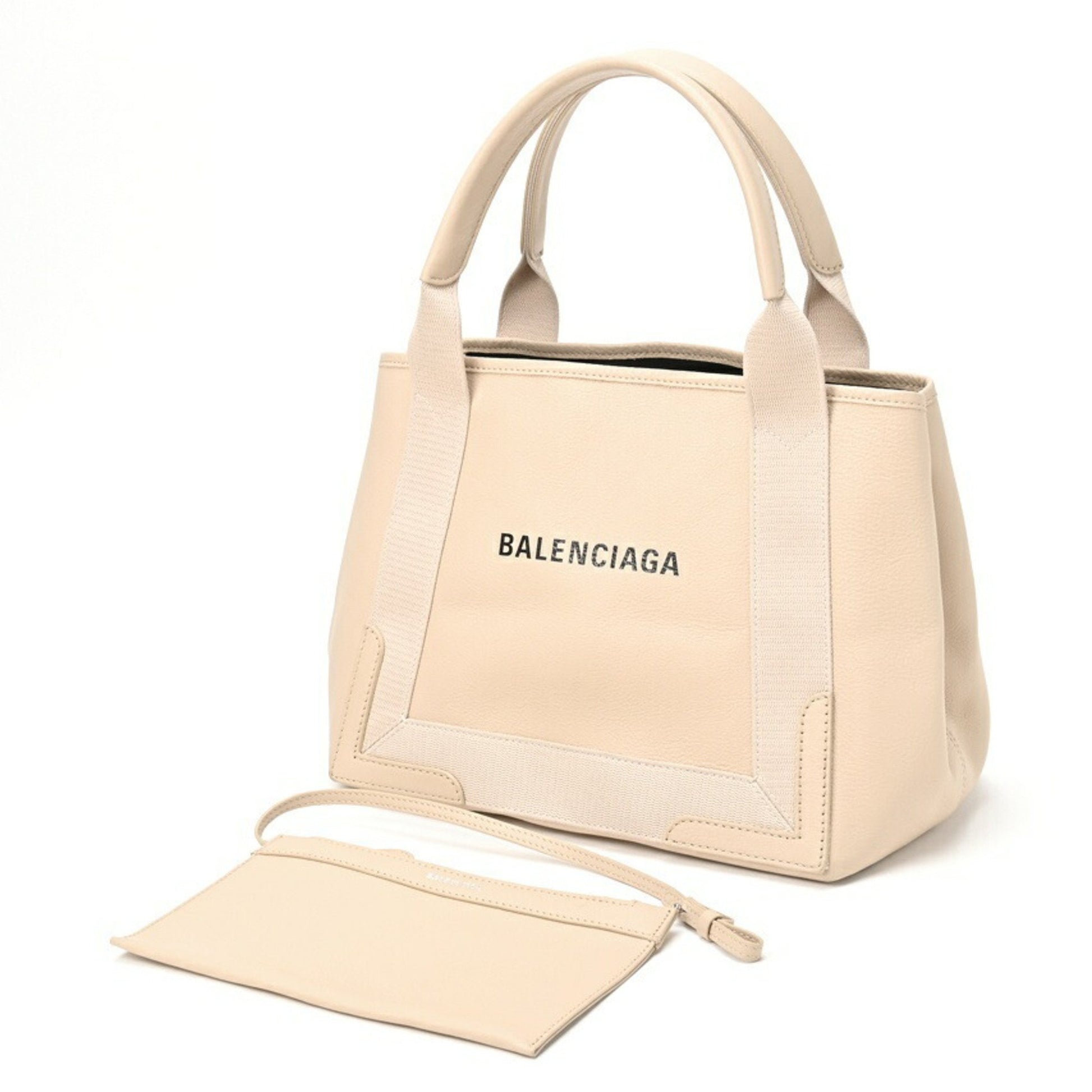 Balenciaga Navy Cabas, Beige, Leather, tote