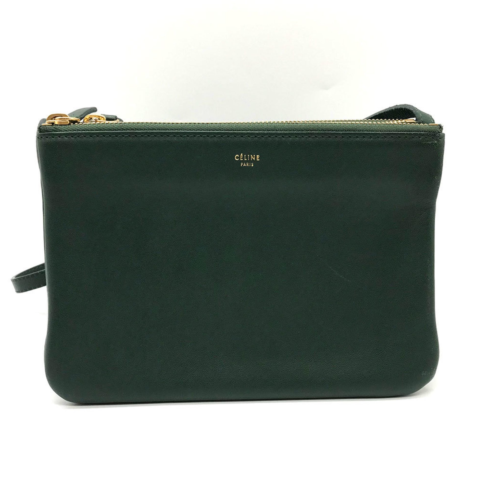 Céline Trio, Green, Leather, shoulder