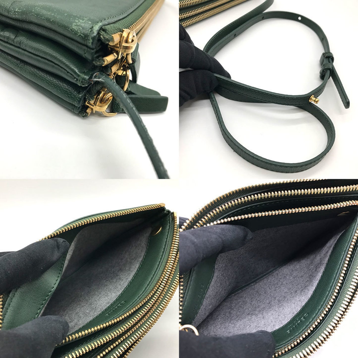 Céline Trio, Green, Leather, shoulder