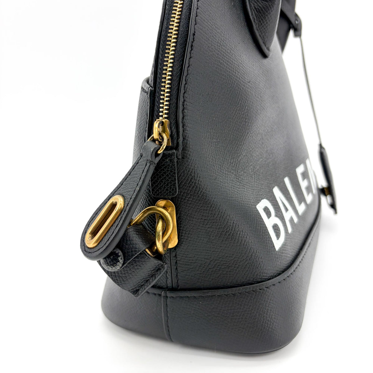 Balenciaga Logo Ville Leather, Black, Calfskin, Handbag
