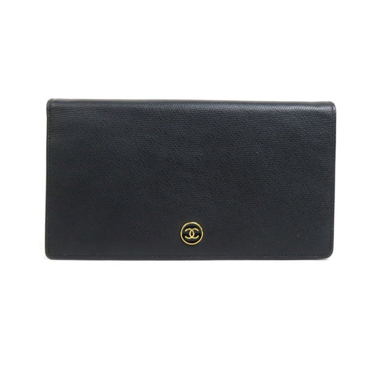 Chanel Coco button, Black, Leather, wallet