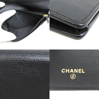 Chanel Coco button, Black, Leather, wallet