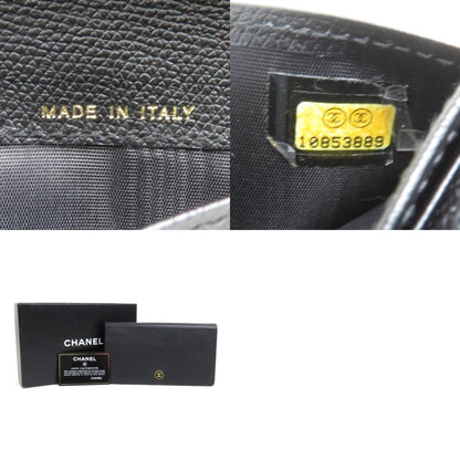 Chanel Coco button, Black, Leather, wallet