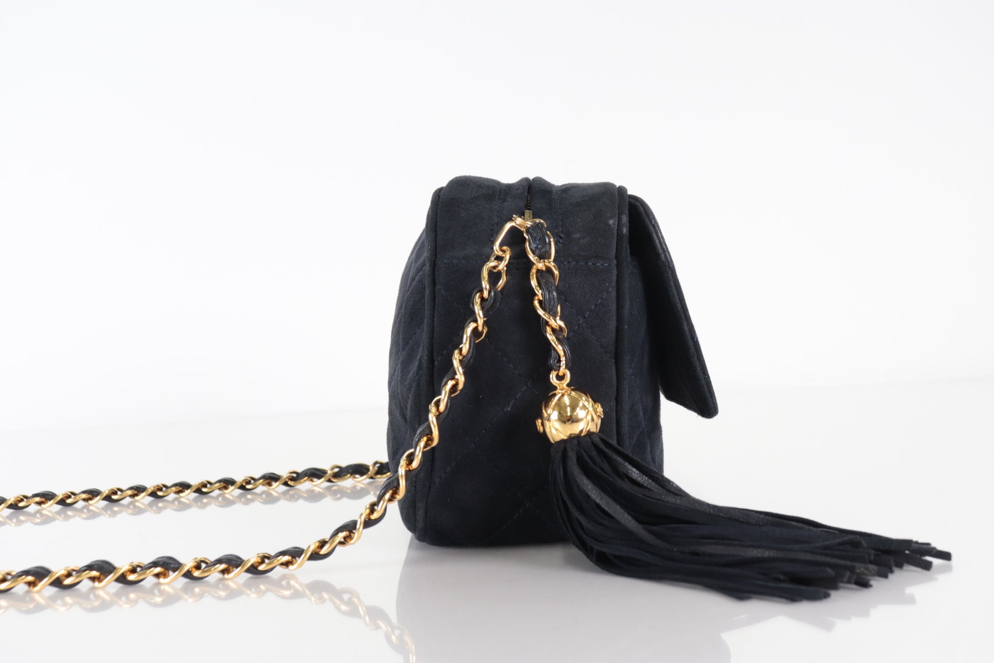 Chanel Shoulder Suede Patchwork, Black, Suede, Shoulder Bag
