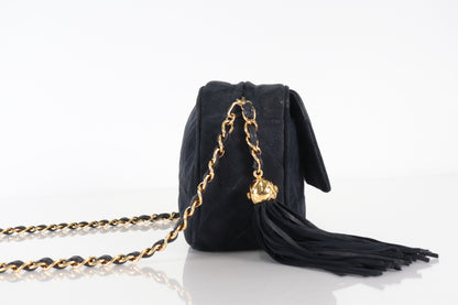 Chanel Shoulder Suede Patchwork, Black, Suede, Shoulder Bag