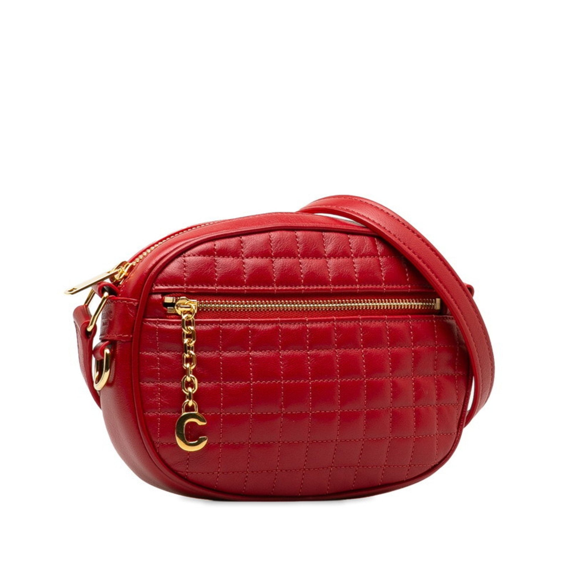 Céline C charm, Red, Leather, shoulder