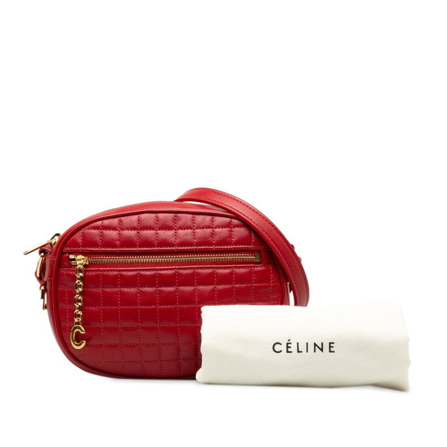 Céline C charm, Red, Leather, shoulder