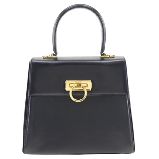 Salvatore Ferragamo Iconic Top Handle, Black, Leather, handbag