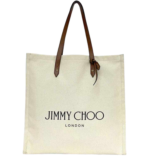Jimmy Choo, White, Canvas, tote