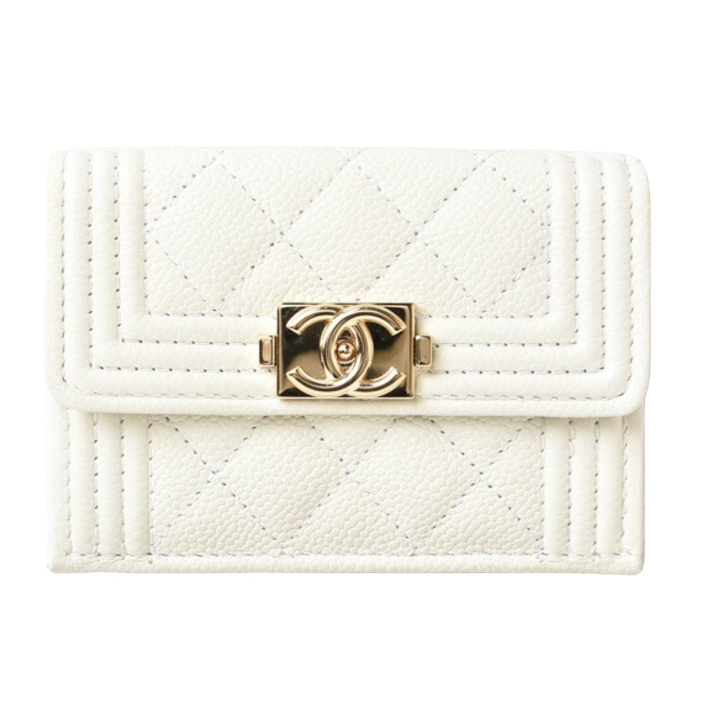 Chanel Boy, White, Leather, wallet