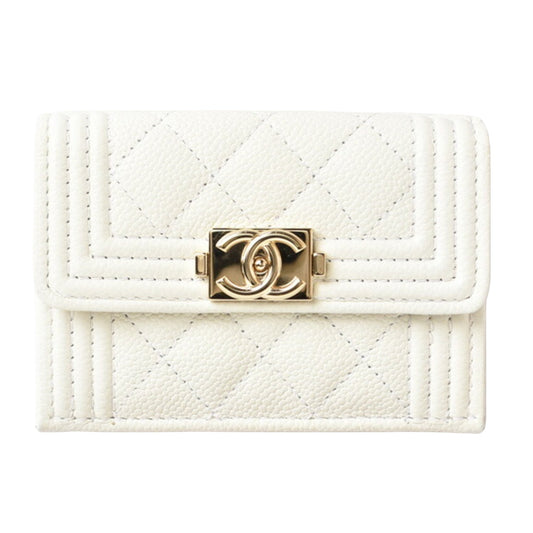 Chanel Boy, White, Leather, wallet