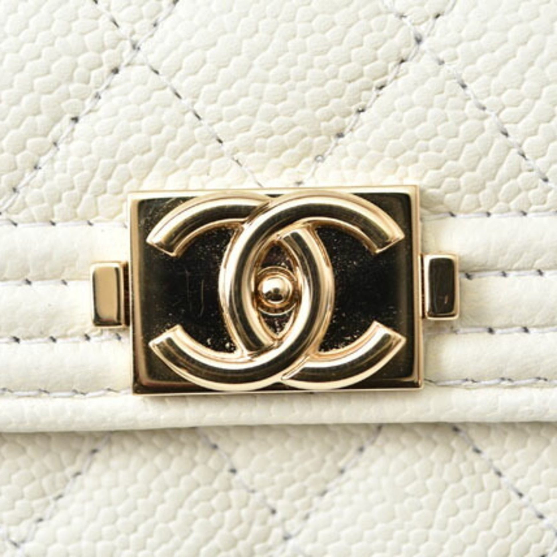 Chanel Boy, White, Leather, wallet