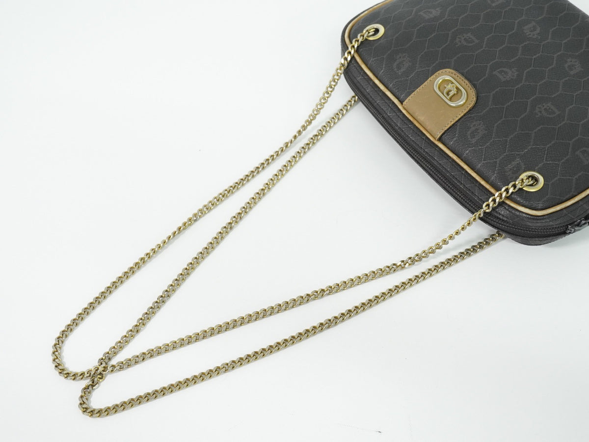 Christian Dior Vintage Honeycomb Canvas, Black, Canvas, Shoulder Bag