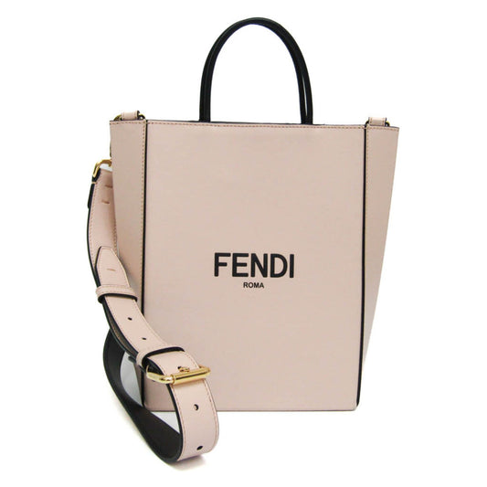 Fendi Logo shopper, Beige, Leather, shoulder