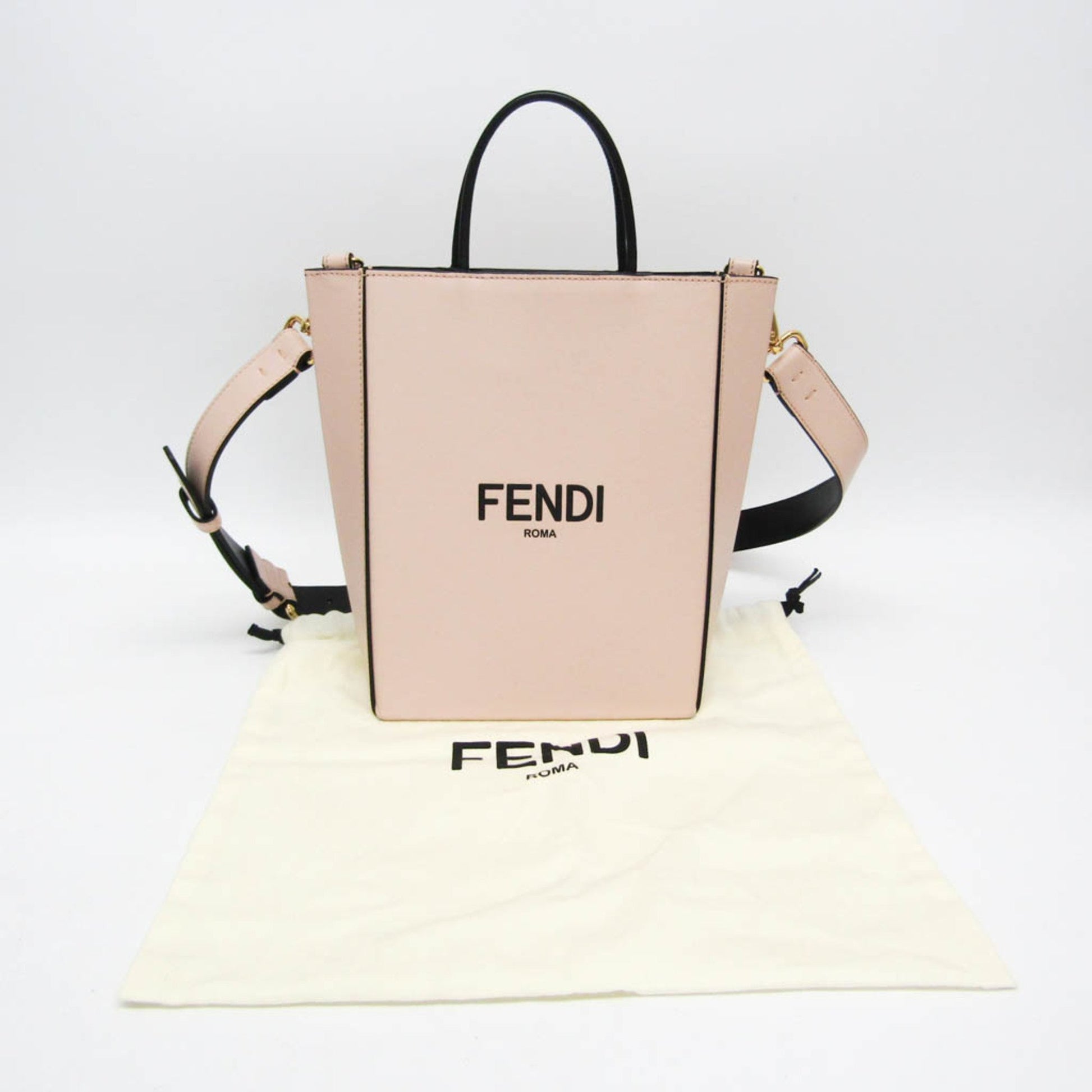 Fendi Logo shopper, Beige, Leather, shoulder