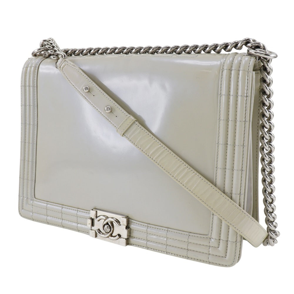 Chanel Boy, White, Leather, shoulder